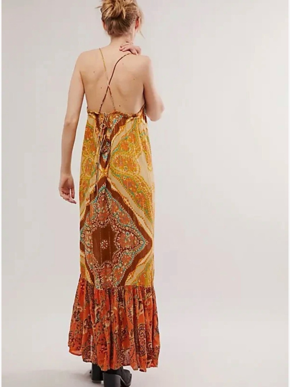 NWT Free People Boho Maxi Dress in Rust Paisley, Size XS